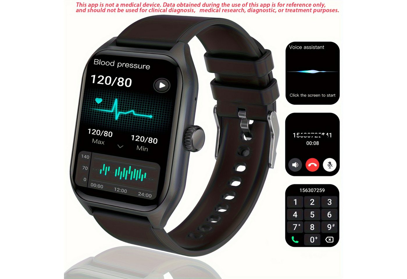 LIVLOV für Männer und Frauen (Annehmen/Tätigen/Ablehnen von Anrufen) Smartwatch (1.96 cm, Andriod iOS), mit Körpertemperatur-/Schlafmonitor Aktivitätstracker 100 Sportmodi von LIVLOV