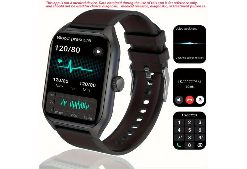 LIVLOV für Männer und Frauen (Annehmen/Tätigen/Ablehnen von Anrufen) Smartwatch (1.96 cm, Andriod iOS), mit Körpertemperatur-/Schlafmonitor Aktivitätstracker 100 Sportmodi von LIVLOV