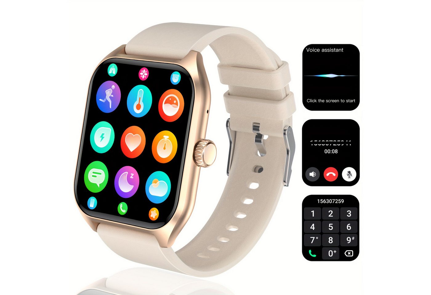 LIVLOV für Männer und Frauen (Annehmen/Tätigen/Ablehnen von Anrufen) Smartwatch (1.96 cm, Andriod iOS), mit Körpertemperatur-/Schlafmonitor Aktivitätstracker 100 Sportmodi von LIVLOV