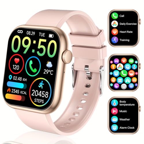 Smartwatch Damen Herren, 2.0 Zoll HD-Display Smart Watch mit Bluetooth Anrufe, Fitness Tracker mit Herzfrequenz SpO2 Schlafmonitor Schrittzähler, IP68 Wasserdicht Fitnessuhr für Android iOS (Rosa) von LIVLOV