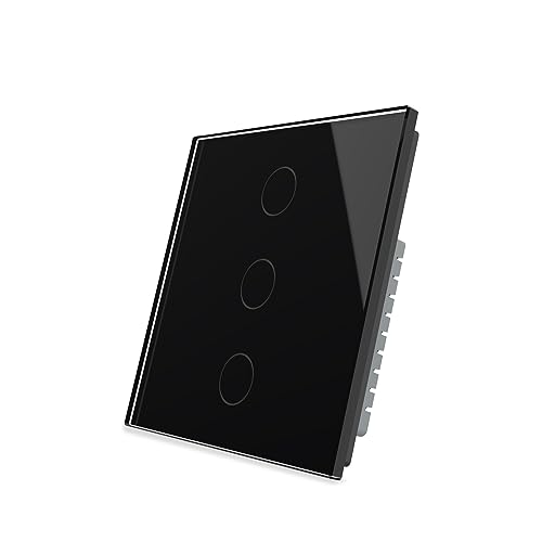 LIVOLO Schwarzer Zwischenschalter, Wand-Touch-Lichtschalter (kein Neutral), einpoliger Glühbirnen-Wandschalter mit LED-Anzeige, kratzfestes gehärtetes Glas, 3-Gang-2-Wege, VL-B603S-3BG von LIVOLO