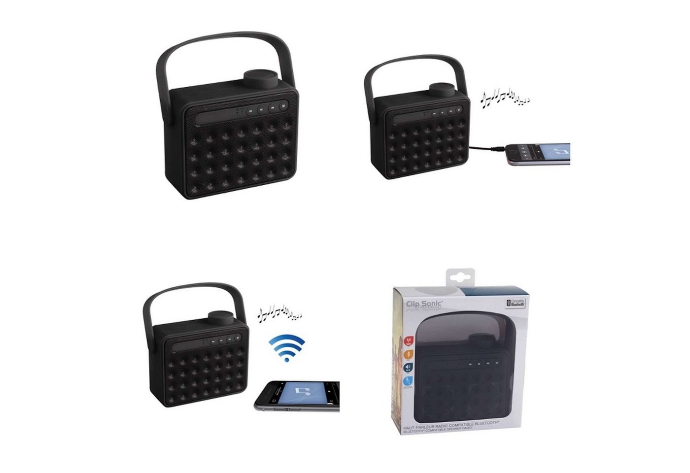 LIVOO ClipSonic Lautsprecher tragbar mit Radio und Bluetooth schwarz TES142N Lautsprecher von LIVOO