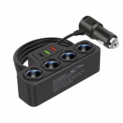 4-Wege-Kfz-Ladegerät, Splitter, Netzadapter mit Mehrfachsteckdose, QC3.0+USB3.1A+PD3.1A, 12 V-24 V Auto Ladegerät Zigarettenanzünder von LIWEARE