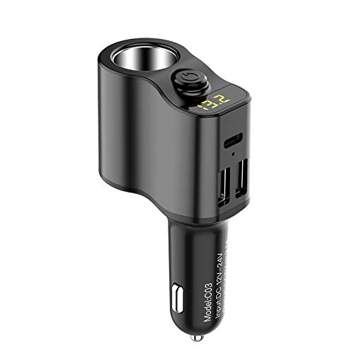 Auto Ladegerät Verlängerung Zigarettenanzünder Adapter Sockel Splitter 2 USB 1PD Ports Spannungsmesser 12V/24V Automobil Steckdose, KFZ USB verteiler von LIWEARE