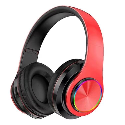 Bluetooth Kopfhörer, Over Ear Wireless Headset, Heavy Bass Kopfhörer, HiFi-Stereo-Sound, 2,4 GHz Gaming Kopfhörer mit Geräuschunterdrückung und RGB Licht (Rot) von LIWEARE