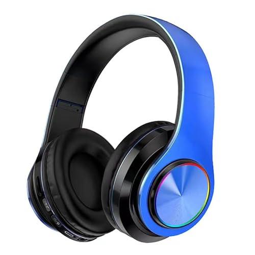 LIWEARE Bluetooth Kopfhörer, Over Ear Wireless Headset, Heavy Bass Kopfhörer, HiFi-Stereo-Sound, 2,4 GHz Gaming Kopfhörer mit Geräuschunterdrückung und RGB Licht (Blau) von LIWEARE