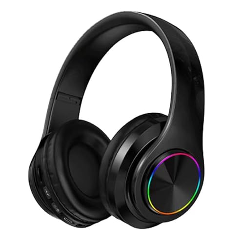 LIWEARE Bluetooth Kopfhörer, Over Ear Wireless Headset, Heavy Bass Kopfhörer, HiFi-Stereo-Sound, 2,4 GHz Gaming Kopfhörer mit Geräuschunterdrückung und RGB Licht (Schwarz) von LIWEARE
