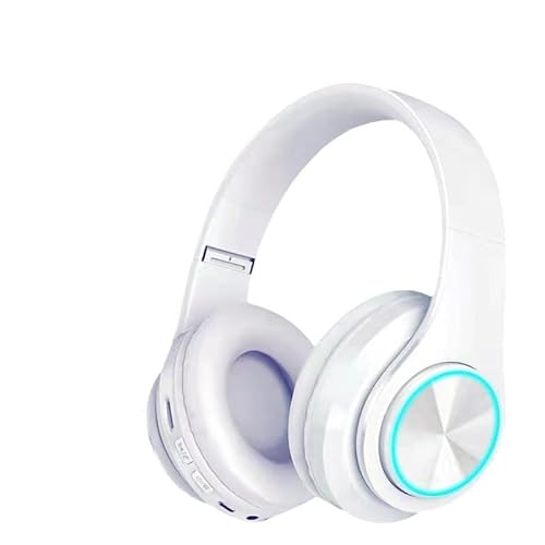 LIWEARE Bluetooth Kopfhörer, Over Ear Wireless Headset, Heavy Bass Kopfhörer, HiFi-Stereo-Sound, 2,4 GHz Gaming Kopfhörer mit Geräuschunterdrückung und RGB Licht (Weiß) von LIWEARE
