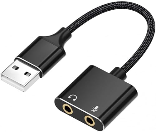 USB auf 3,5mm Klinke Adapter, Externe Soundkarte, USB Kopfhörer und Mikrofon Klinkenadapter, Headset Aux USB Adapter für Windows Mac Linux PC Laptops Desktops PS4 Headsets, schwarz von LIWEARE