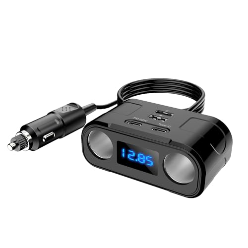Zigarettenanzünder Splitter, 6 in 1 Multi Buchse, PD QC3.0 USB Auto USB Ladegerät Adapter mit LED Voltmeter für 12V/24V 60W Auto Geräte von LIWEARE