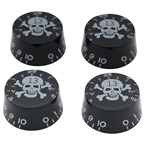 tianwandong Musiclily Basic Metric Coarse 18-Spline-Gitarrenknöpfe, Ton-, Lautstärke- und Geschwindigkeitsreglerknöpfe for E-Gitarre Epi LP SG (4er-Set)(Black Skull) von LIYIANWAN