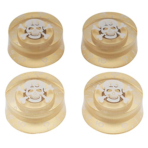 tianwandong Musiclily Basic Metric Coarse 18-Spline-Gitarrenknöpfe, Ton-, Lautstärke- und Geschwindigkeitsreglerknöpfe for E-Gitarre Epi LP SG (4er-Set)(Gold Skull) von LIYIANWAN