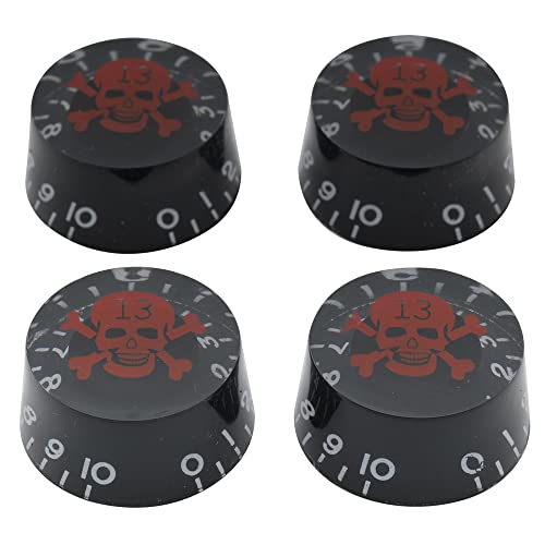 tianwandong Musiclily Basic Metric Coarse 18-Spline-Gitarrenknöpfe, Ton-, Lautstärke- und Geschwindigkeitsreglerknöpfe for E-Gitarre Epi LP SG (4er-Set)(Red Skull) von LIYIANWAN