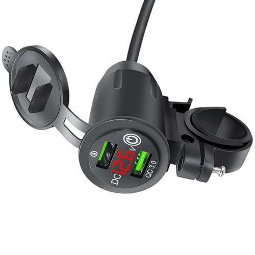LIbgiubhy Motorrad USB lädt Doppelanschluss mit Build & Voltages Display Telefon Ladestation Einfache Installation von LIbgiubhy