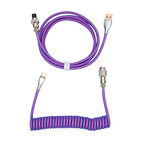 LJCM Kabel für Mechanische Tastatur, Doppelhülse, Individuell Gewickelt mit Abnehmbarem Metall-Luftfahrt-USB-C-zu-USB-A-Tastatur, Luftfahrt-Anschluss, USB-C-Tastatur (Purple) von LJCM