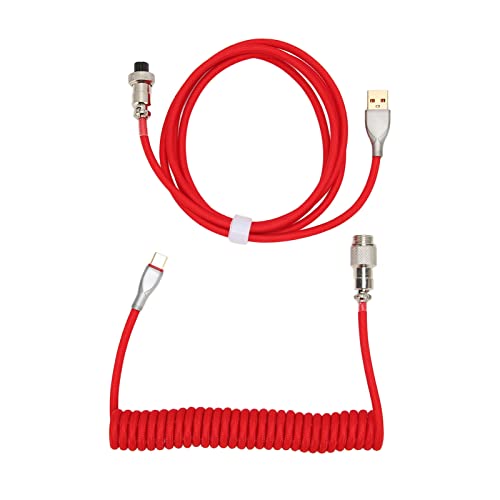 LJCM Kabel für Mechanische Tastatur, Doppelhülse, Individuell Gewickelt mit Abnehmbarem Metall-Luftfahrt-USB-C-zu-USB-A-Tastatur, Luftfahrt-Anschluss, USB-C-Tastatur (Rot) von LJCM