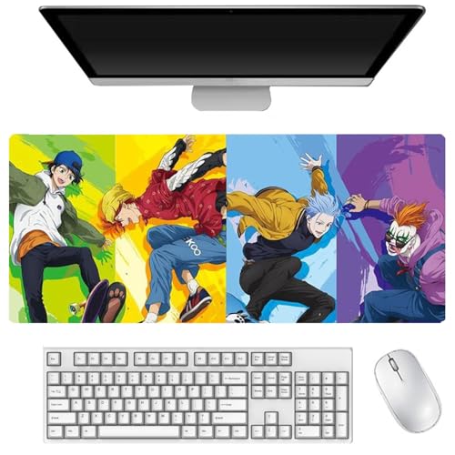 Gaming-Mauspad, 900 x 400, Anime-Mauspad, Chinen Miya/Langa Hasegaw/Kyan Reki Mauspad, rutschfest, wasserdicht, Schreibtischunterlage, Laptop Büro (Typ 7, 400 x 900 mm) von LJFIWY