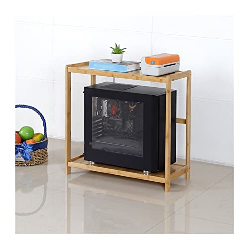Büro PC-Tower-Ständer, Bambus-CPU-Ständer mit Stauraum, 2-stufiger CPU-Halter-Ständer, Home-Office-Aufbewahrungsregal, Druckerständer unter dem Schreibtisch Zubehör(Natural,51*26*56cm) von LJHFG63KUYT