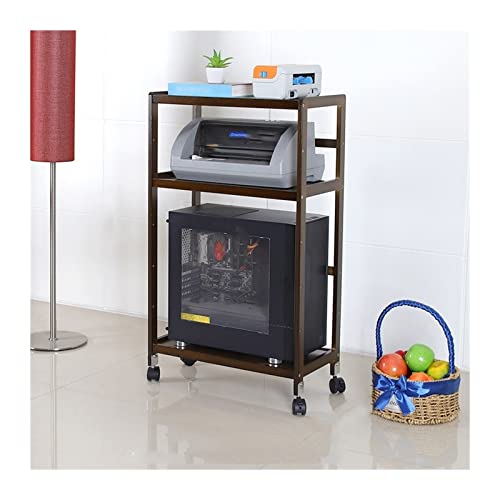 Büro PC-Tower-Ständer mit Rädern, 3-stufiger beweglicher Druckerständer mit Stauraum, rollender Bambus-PC-Gehäuse-Bodenständer mit offenen Regalen, for das Heimbüro Zubehör(Bruin,59*26*86cm) von LJHFG63KUYT