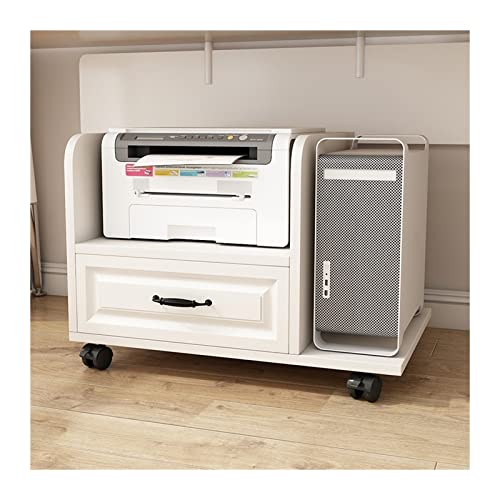 Büro PC-Tower-Ständer mit Stauraum, mobiler Druckerständer, 2-stufiger Druckerwagen, CPU-Ständer mit Schubladen und Rollen, unter dem Schreibtisch, for das Heimbüro Zubehör(Weiß,76*46.5*45cm) von LJHFG63KUYT