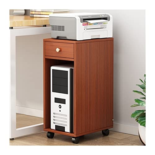 LJHFG63KUYT Büro PC-Tower-Ständer mit Stauraum, 2-stufiger rollender CPU-Halter aus Holz mit Schublade, mobiler Druckerwagen, PC-Gehäusehalter for das Heimbüro Zubehör(Bruin) von LJHFG63KUYT