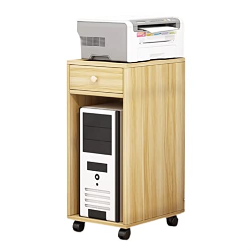 LJHFG63KUYT Büro PC-Tower-Ständer mit Stauraum, 2-stufiger rollender CPU-Halter aus Holz mit Schublade, mobiler Druckerwagen, PC-Gehäusehalter for das Heimbüro Zubehör(Natural) von LJHFG63KUYT