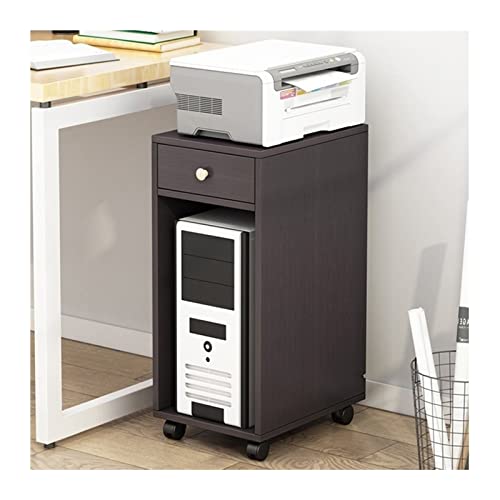 LJHFG63KUYT Büro PC-Tower-Ständer mit Stauraum, 2-stufiger rollender CPU-Halter aus Holz mit Schublade, mobiler Druckerwagen, PC-Gehäusehalter for das Heimbüro Zubehör(Schwarz) von LJHFG63KUYT