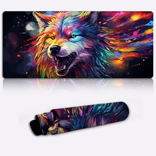 Keyboard Mat Desk Mat Galaxy Wolf Animal XXL Large Mouse Pad (90x40x0.3) cm Extended Mouse Pad Water Resistant Mice Mat Computer Keyboard Mouse Mat Desk Pad von LJSPTU