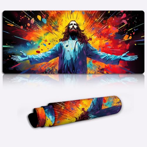 LJSPTU Gaming Mauspad Midnight Jesus Christus XL Gaming Mauspad aus Stoff (80 x 30 x 0,3) cm, erweitertes Gaming Mauspad, großes Mauspad, Tastatur Mauspad von LJSPTU