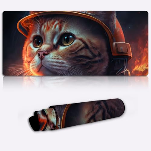 LJSPTU Tastatur, erweitertes großes Mauspad, Katze, Feuerwehrmann, PC Schreibtischunterlage (60 x 35 x 0,3 cm), erweitertes Gaming Mauspad, entworfen für FPS Spieler mit niedrigen DPI Anforderungen von LJSPTU