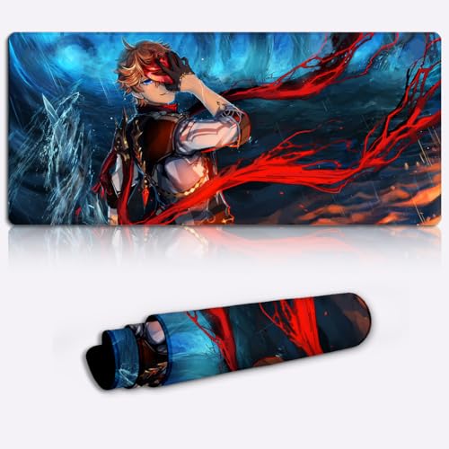 LJSPTU Tastaturmatte mit erweiterter Größe Genshin Impact Tartaglia XL Mauspad – Schreibtischunterlage (80 x 30 x 0,3) cm, großes Mauspad für Gaming und Heimstudium, Mauspad von LJSPTU