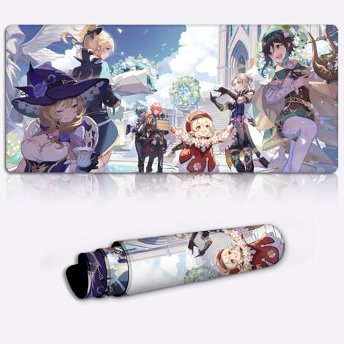 Tastaturmatte mit erweiterter Größe Genshin Impact XXL großes Mauspad (90 x 40 x 0,3) cm, komplettes Schreibtisch Tastatur Mauspad, Computer Tastatur, Mauspad, Schreibtischunterlage von LJSPTU