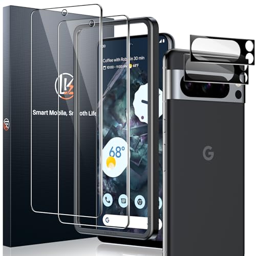 LK 2+2 Panzer Schutz Glas für Google Pixel 8 Pro mit 2 schutzfolie und 2 Kameraschutz, [9H], kratzfest, HD-Vollabdeckung, unterstützt Fingerabdruck-ID von LK