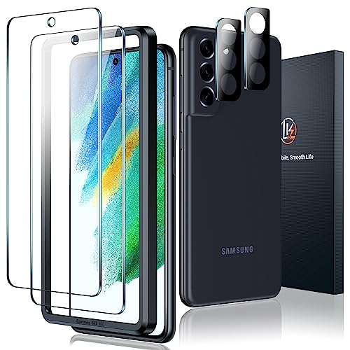 LK 2+2 Stück Samsung Galaxy S21 FE Panzer Schutz Glas, 2 Stück Schutzfolie und 2 Stück Kamera-Schutzglas, Kratzfeste 9h-Härtefolie, Anti-Fingerabdruck, Hd-Bildschirmschutz-Displayschutzfolie von LK