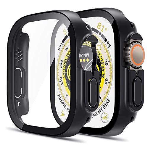 LK 2 Stück Hard Hülle für Apple Watch Ultra 2/Ultra 49mm, Kratzfest PC Rundum Glas Displayschutz Schutzhülle,9H Härte, HD Klar Voller Schutzhülle für iWatch Ultra 2/Ultra 49mm - Schwarz von LK