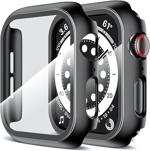 LK [2 Stück Kompatibel Mit Apple Watch Series 6 / SE/SE2 Serie 5 / Series 4 44mm Displayschutzfolie, [9H Härte] [ HD Klar ] Voller Schutz,Kratzfestes Hard Hülle Protector Cover-Schwarz von LK