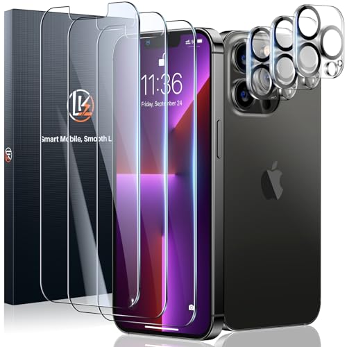 LK 3+3 Stück Hartglas für iPhone 13 Pro Max, 3 x Panzer Schutz Glas und 3 x Kameraschutz, kratzfest und blasenfrei (Ultra HD 9H, Härtegrad) von LK