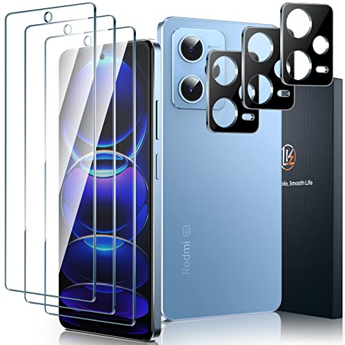 LK [3+3 Stück Panzer Schutz Glas für Xiaomi Redmi Note 12 Pro/12 Pro+ Schutzfolie, mit 3 Panzerfolie und 3 Kameraschutz, Bruchsicher Kratzfest 9H Härte Schutzglas, Anti-Fingerabdruck HD Displayschutz von LK