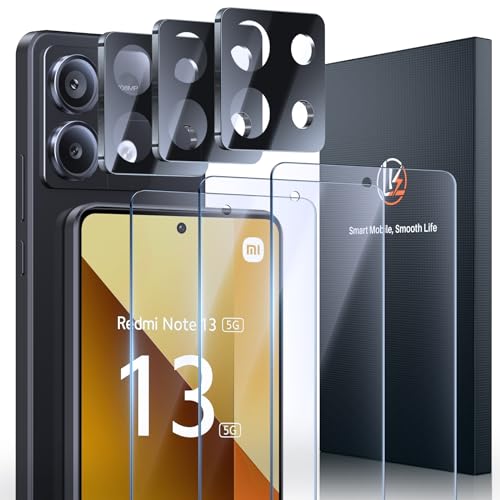 LK 3+3 Stück Panzer Schutz Glas für Xiaomi Redmi Note 13 5G Schutzfolie, Not for Redmi Note 13 4G, Rahmen-Installationshilfe, 3 Glasfolie für Kameraschutz, Frei von Kratzern Folie,9H Härte Panzerfolie von LK