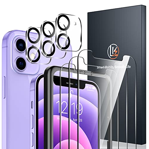 LK 3 + 3 Hartglas, kompatibel mit iPhone 12 Mini (5,4 Zoll), 3 x Displayschutzfolie und 3 x Rückseitenschutz, kratzfest, blasenfrei, mit Einbaurahmen (Ultra-HD) von LK