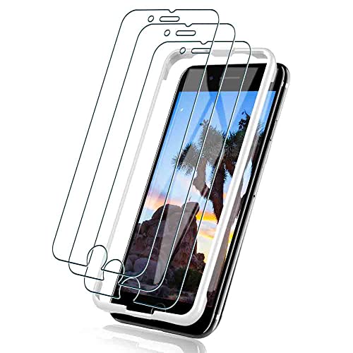 LK 3 Stück Hartglas kompatibel mit iPhone SE 2022/2020/3, Displayschutzfolie für iPhone 8/7/6S/6, blasenfrei und kratzfest, mit Installationsrahmen (Härtegrad 9H, Ultra HD) von LK