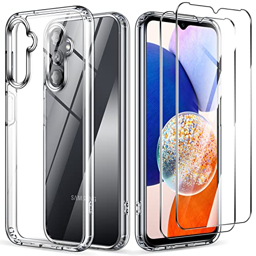 LK Hülle für Samsung Galaxy A14 5G / 4G, mit 2 Stück Panzer Schutz Glas, Ultra Dünn Vergilbungsfrei Transparent Stoßfest Schutzhülle, Anti-Kratzer Durchsichtig Galaxy A14 Handyhülle Case von LK