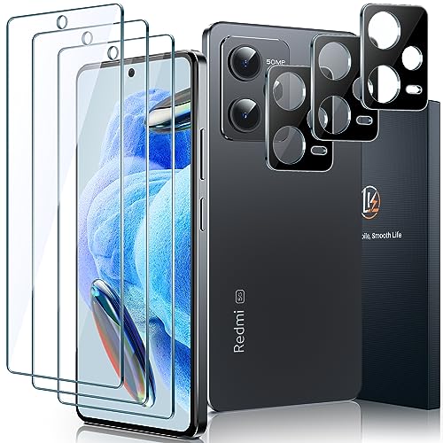 LK Schutzfolie für Xiaomi Redmi Note 12 Pro/12 Pro+ 5G (nicht für 4G) Panzer Schutzglas mit Rahmen-Installationshilfe, 3 Folie und 3 Kameraschutz, Kratzfest 9H Härte Glasfolie, HD Displayschutz von LK