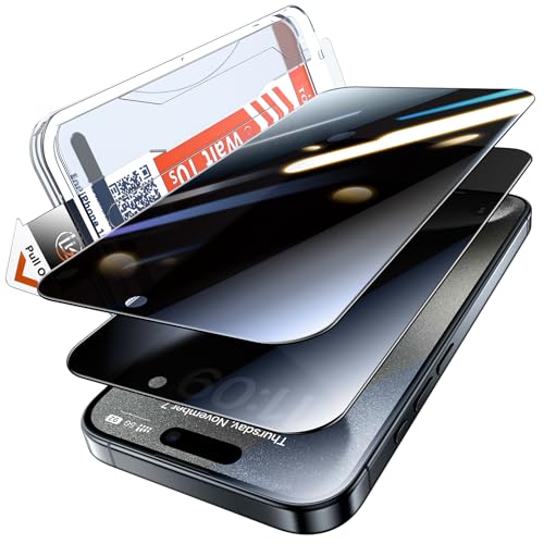 LK Sichtschutz Panzer Schutz Glas für iPhone 15 Pro Max Sichtschutzfolie [Full Screen] Auto-Installation Schutzglas [9H TOP Härte] Stoßfest Kratzfest Anti-Fingerabdruck Anti-Öl Anti-Bläschen, 2 Stück von LK