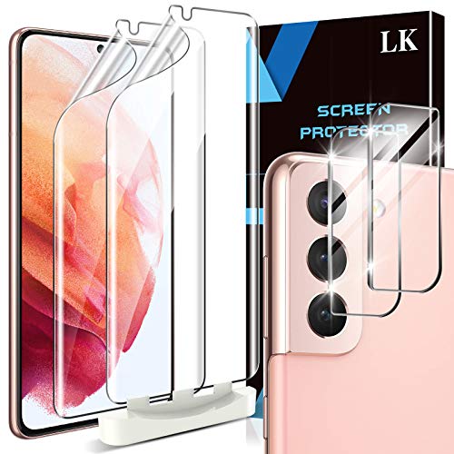 LK TPU Displayschutzfolie für Samsung Galaxy S21 und S21 5G mit 2 Schichten weicher Folie und 2 Schichten Kameraschutz, blasenfreie weiche TPU-Folie, Anti-Fingerabdruck, HD, Fingerprint ID Support von LK