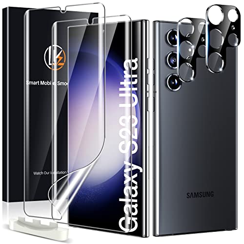 LK TPU Schutzfolie für Samsung Galaxy S23 Ultra, mit 2 Stück Panzerfolie und 2 Stück Panzer Schutz Glas Kameraschutz, Blasenfreie Weich TPU Folie für S23 Ultra 5G von LK