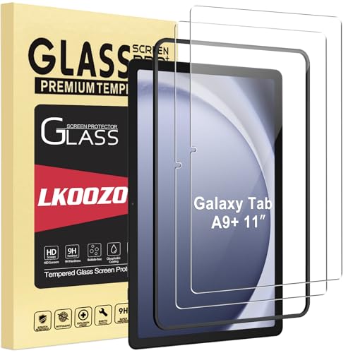 LKOOZO [2 Stück Schutzfolie für Samsung Galaxy Tab A9+ / A9 Plus 5G Tablet 11 Zoll Panzer Schutz Glas mit Rahmen-Installationshilfe, HD Displayschutzfolie, Kratzfest von LKOOZO