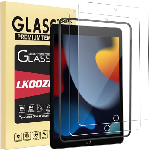 LKOOZO [2 Stück Schutzfolie für iPad 9. / 8. / 7. Generation, iPad 9/8/7 (10,2 Zoll, 2021/2020/2019) Panzer Schutz Glas mit Rahmen-Installationshilfe, HD Displayschutzfolie, Kratzfest von LKOOZO