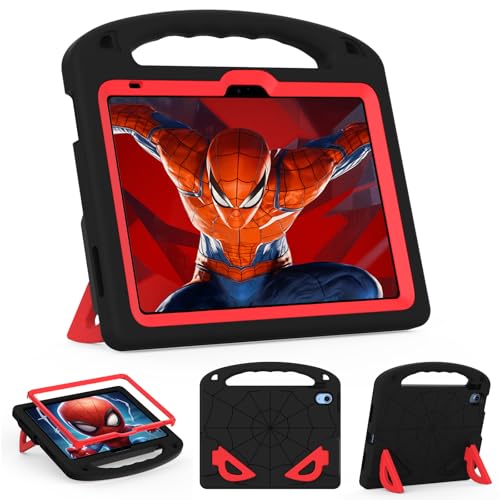 LKOOZO Kinder-Schutzhülle für iPad (A16) 11. Generation 27,9 cm (11 Zoll) 2025/iPad 10. Generation 2022, stoßfeste Abdeckung mit integriertem Displayschutz und Ständer, Schwarz + Rot von LKOOZO