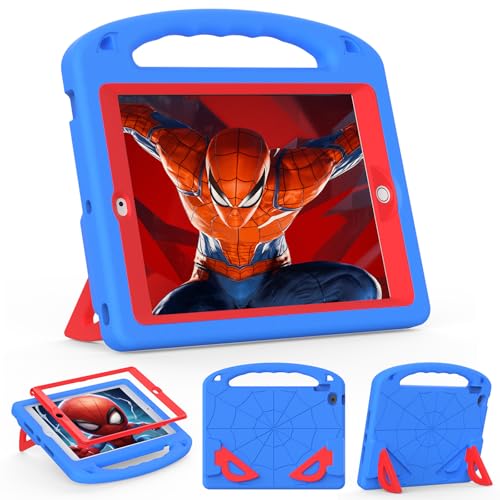 LKOOZO Kinder-Schutzhülle für iPad 9. / 8. / 7. Generation (iPad 10,2 Zoll 2021/2020/2019), stoßfeste Schutzhülle mit Displayschutzfolie (Blau + Rot) von LKOOZO